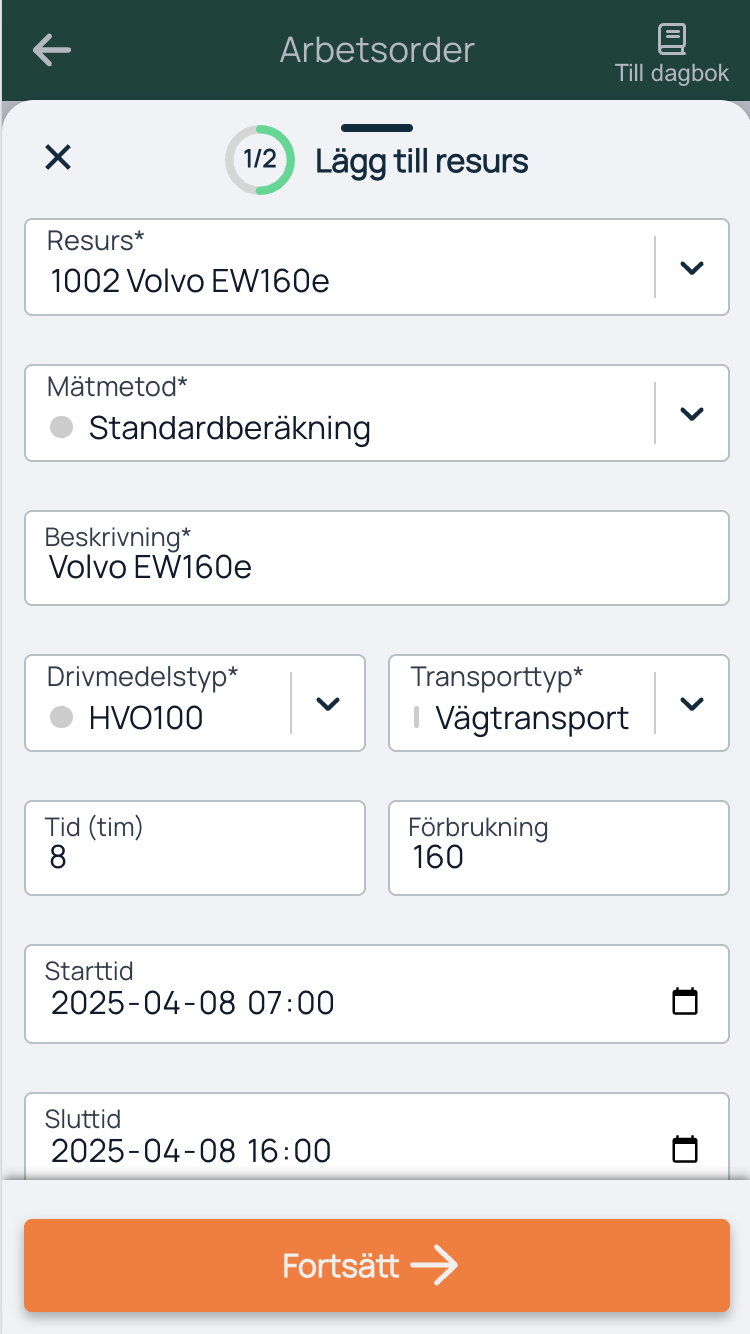 Work order — Add resource, step 1 of 2