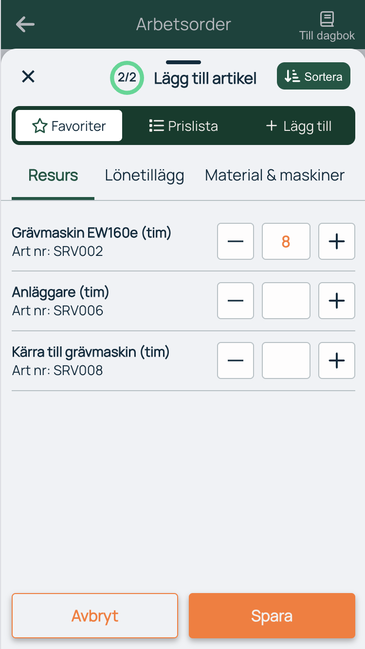 Work order — Add item, Resource tab
