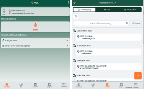 Tidsrapportering og arbeidsordrer i mobilapp
