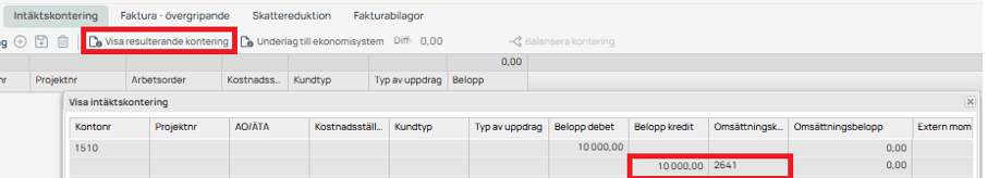 Inntektspostering — vis resulterande postering dialog åpen