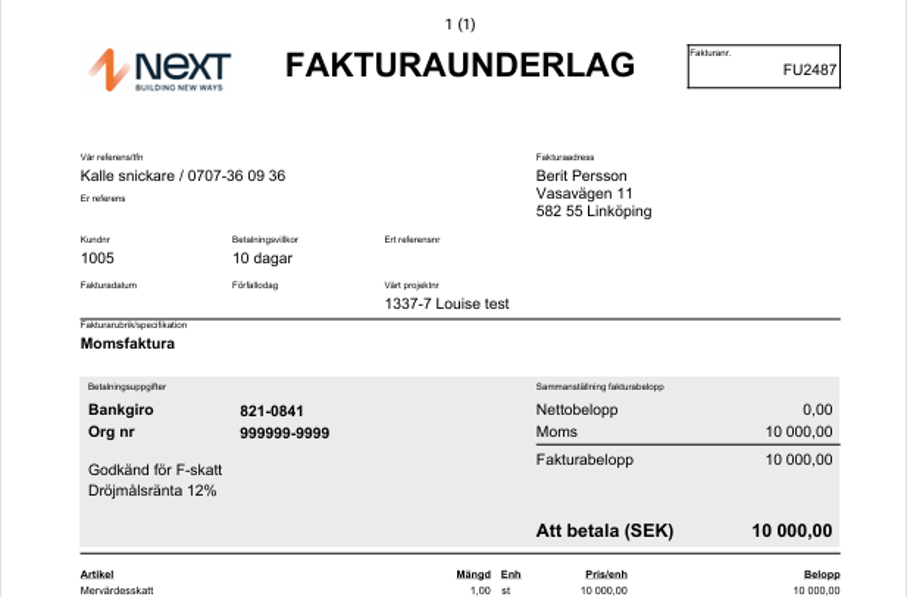 Fakturaunderlag i norsk regnskapssystem med betalingsinformasjon
