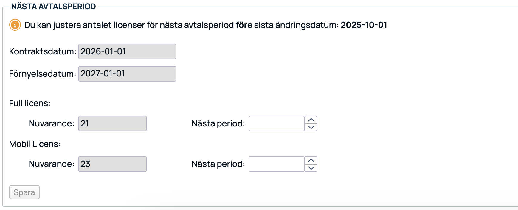 Neste avtalsperiode — juster antall lisenser før fornyelse